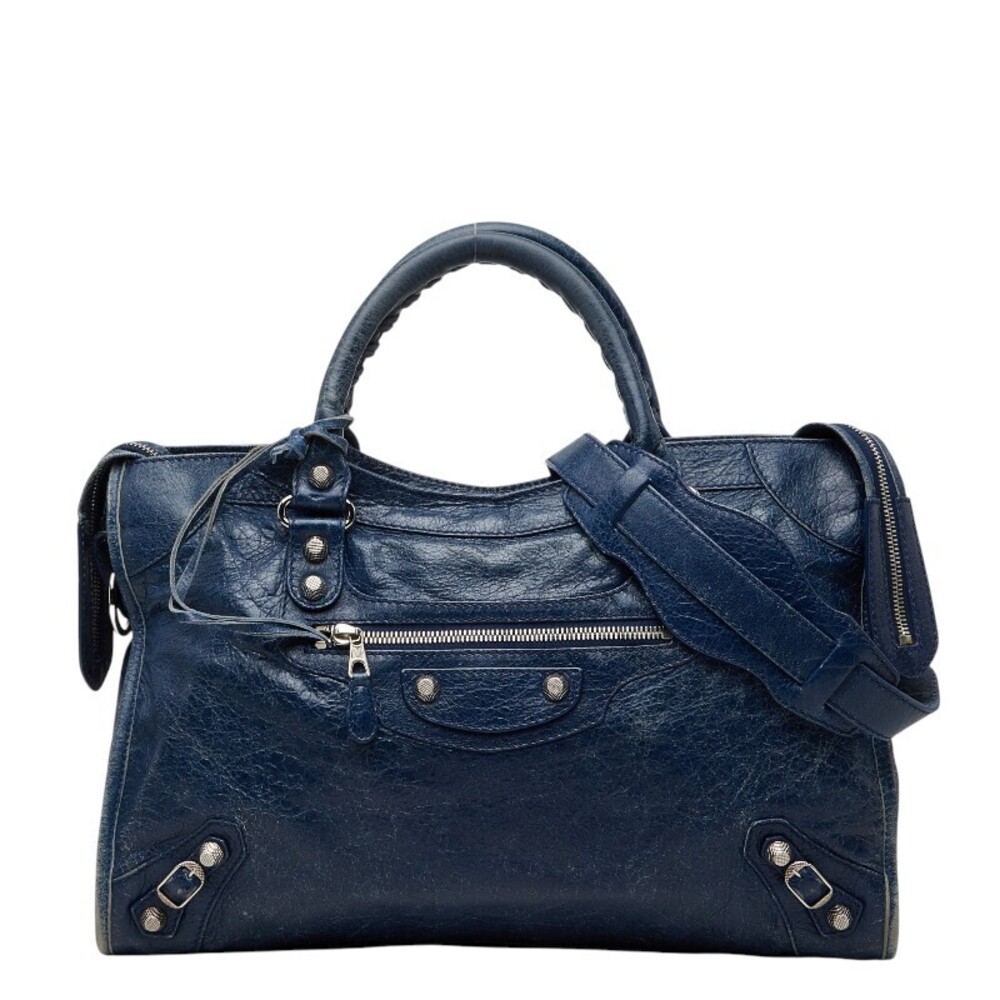 Balenciaga Giant City 2way Shoulder Bag Blue Leather